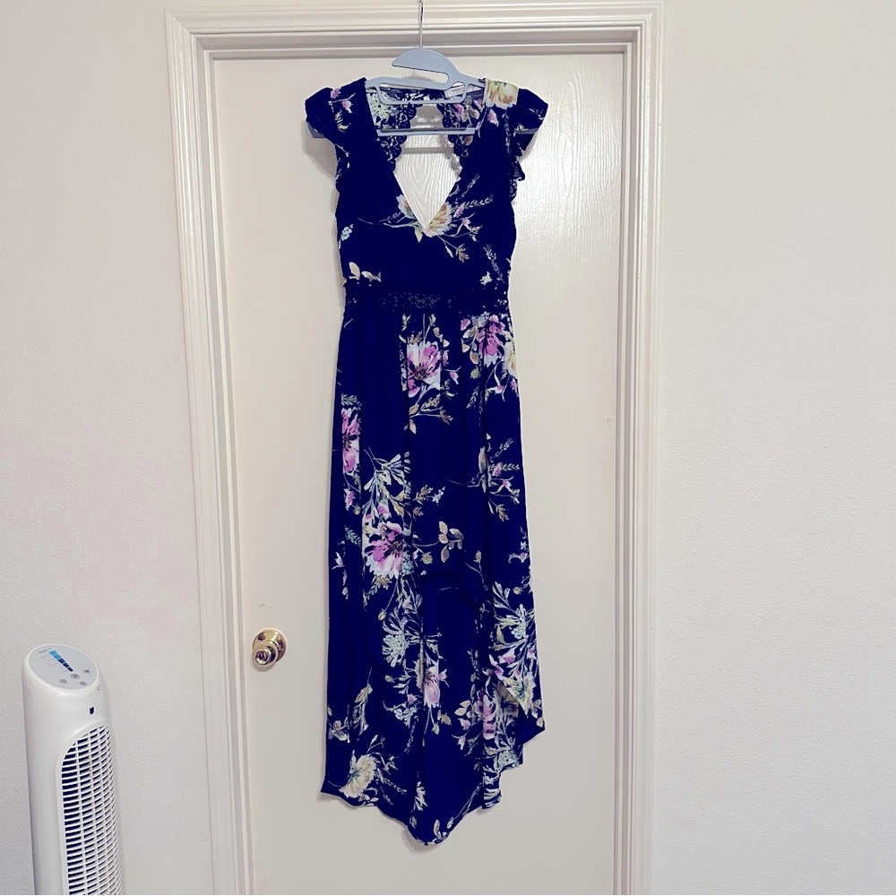 Blue Floral Backless Dress